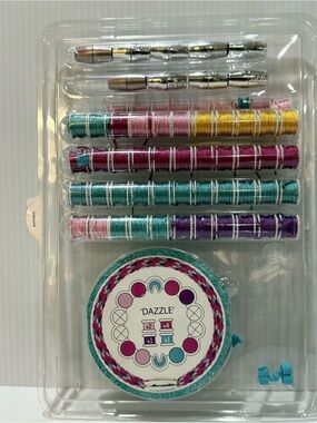 Dazzle Bracelet Jewelry Making Kit w/ Multi-Color Thread Spools, 2 Metal Tools